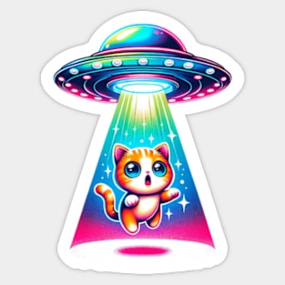 Funny UFO Abducting Chibi Cat Kawaii Cute Cartoon Sticker